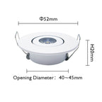Mini Dimmable LED Recessed Downlight 1W 3W 52mm 45° CRI 80+ IP52 AC 85-265V 6 Pack