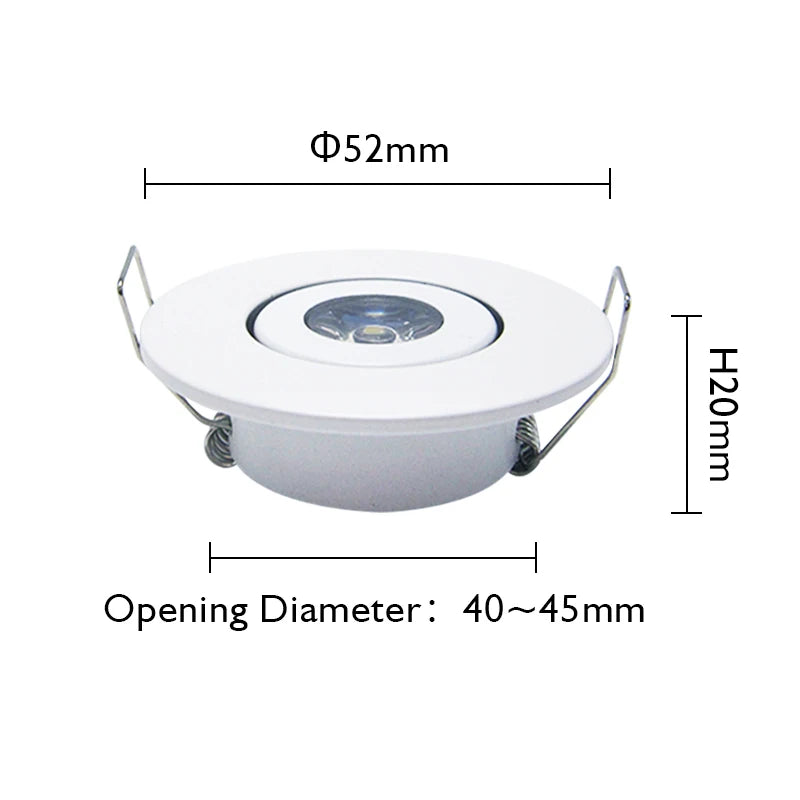 Mini Dimmable LED Recessed Downlight 1W 3W 52mm 45° CRI 80+ IP52 AC 85-265V 6 Pack