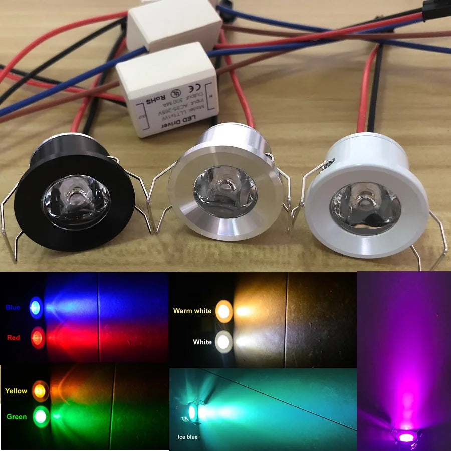 1.5W 3W Mini Bridgelux LED Spotlight 130-260lm 30° CRI 85+ AC/DC 12V-265V 9-Color Black White