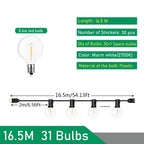 G40 LED Globe String Lights IP44 0.6W/Bulb 9m-26m Warm White 3000K AC 110V 220V Connectable