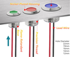IP65 Waterproof Metal LED Indicator Pilot Light Copper 6mm 8mm 10mm 12mm 14mm 16mm 19mm 22mm 3V 12V 24V Signal Lamp Panel Mount