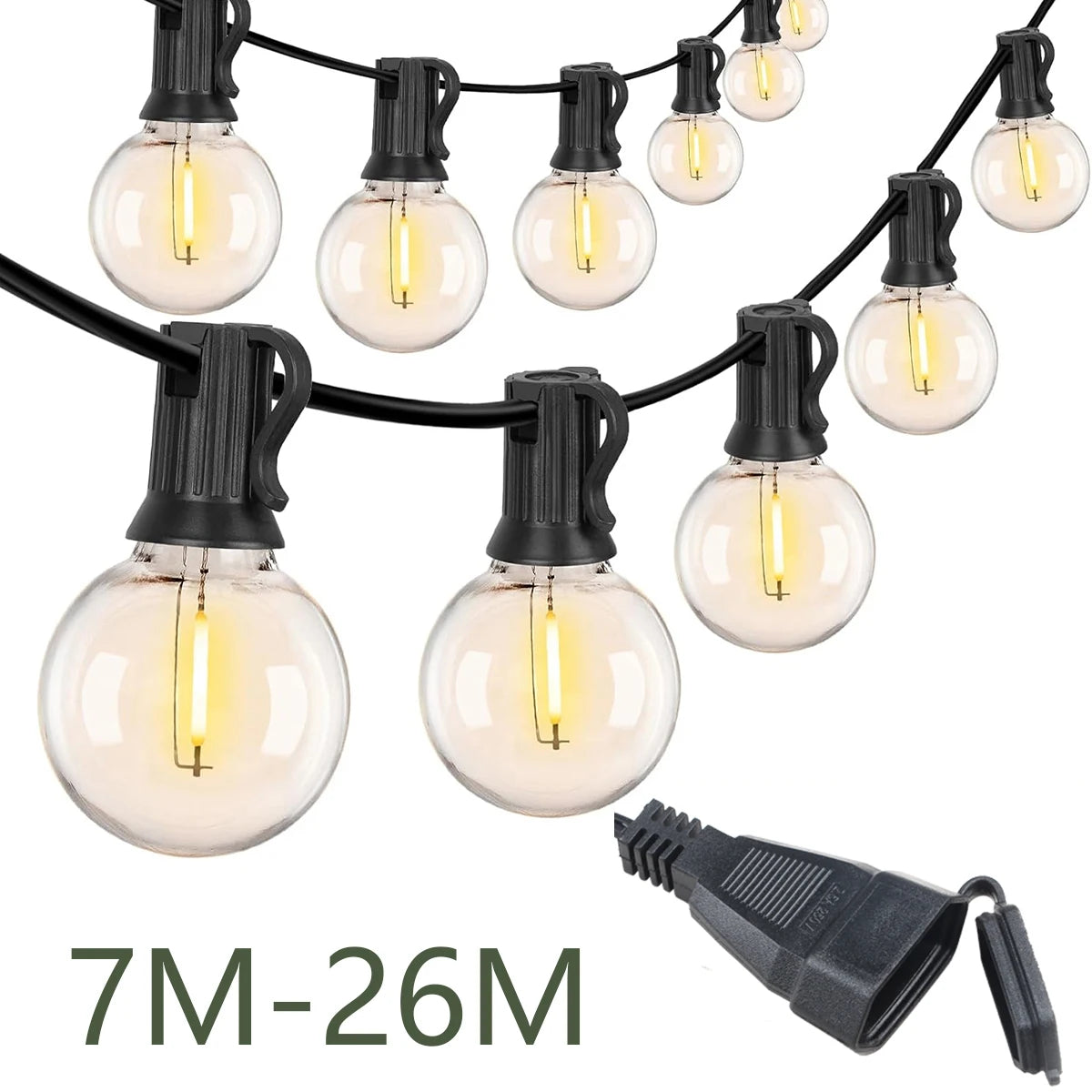 G40 LED Outdoor String Lights IP44 Dimmable 0.6W Warm White Connectable 9m 14m 26m