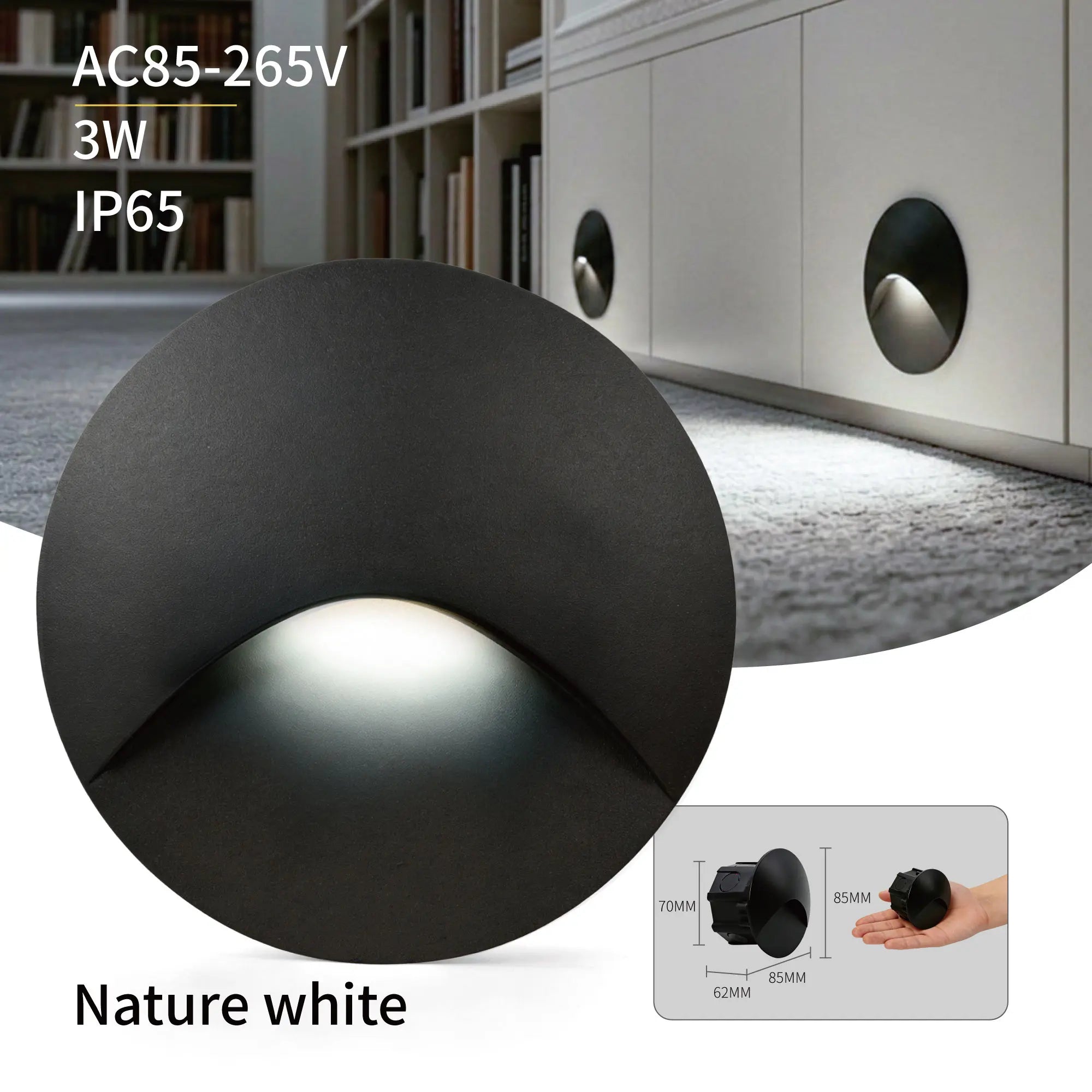 3W LED Recessed Step Light Square Round Black White AC 90-260V Anti-Glare Stair Wall
