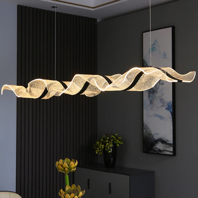 Modern Linear LED Pendant Chandelier 30-90W Ironware Acrylic 4-Mode Dimmable AC 90-265V