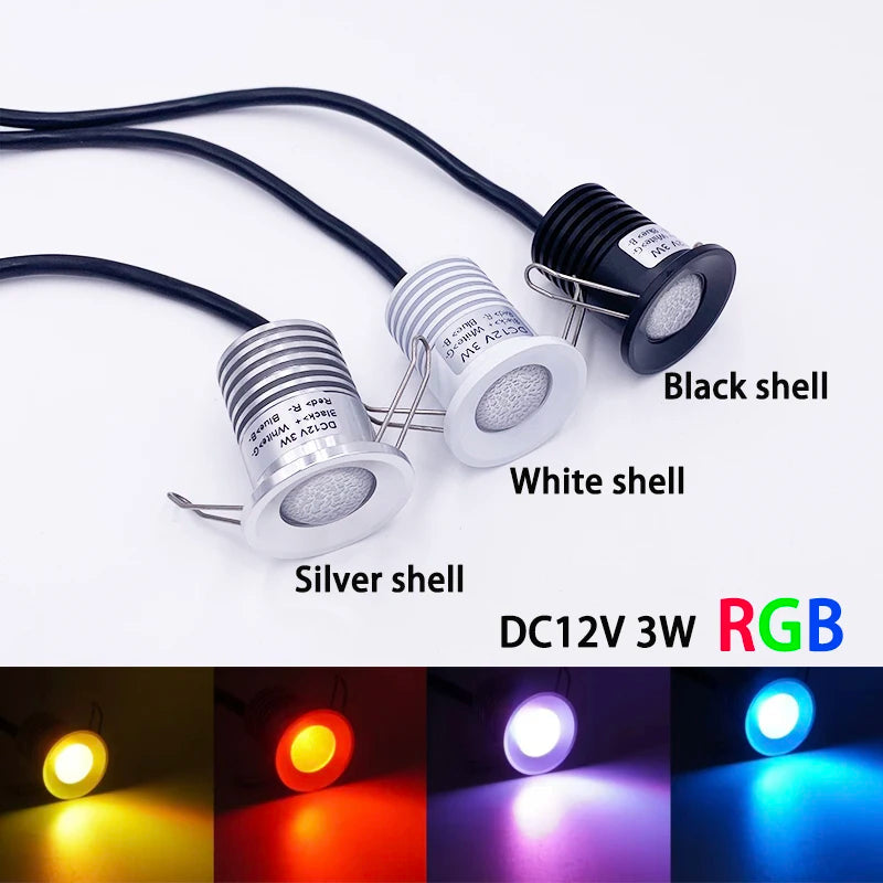 IP65 RGB Mini LED Recessed Spotlight 3W DC 12V 27mm Cutout 30 Degree Brushed Stainless Aluminum PWM Dimmable Stair Ceiling RV