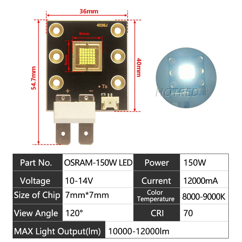 OSRAM High-Power LED Chip 40W 60W 80W 150W 200W 300W 400W Cold White 7000-9000K Copper