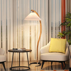 Nordic Solid Wood Pleated Fabric LED Floor Lamp E26 Dimmable Remote Control AC 90-260V D32 x H150cm Living Room Bedroom Study