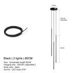 Modern Linear LED Chandelier Pendant Light 3 Head Black Brushed Aluminum Adjustable Wire Dining Room Kitchen Island