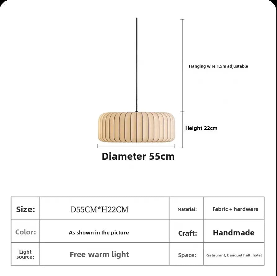 Modern Japanese Wabi-Sabi Fabric Silk E26 E27 Pendant Lamp Dimmable AC 90-260V Living Dining