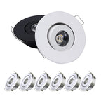 Mini Dimmable LED Recessed Downlight 1W 3W 52mm 45° CRI 80+ IP52 AC 85-265V 6 Pack
