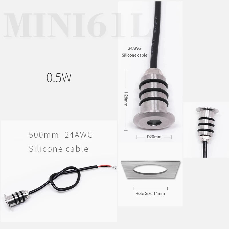 IP68 Mini LED Recessed Underground Spotlight 0.2W 0.5W DC 12V 60 Degree CRI 80 PWM Dimmable Stainless Steel Warm White Natural White Cool White Red Blue Green