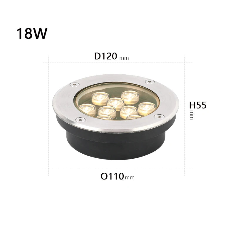 IP67 LED Underground Ground Light 2W 6W 10W 12W 18W SMD 3030 Stainless Steel Die Cast Aluminum 30 Degree AC 85-265V or DC 12-24V Warm White Cool White