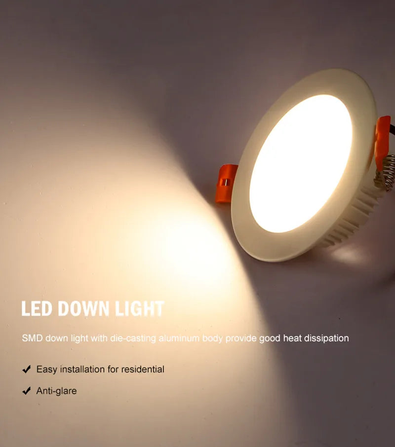 LED Recessed Ceiling Downlight 5W 9W 12W 15W 18W 24W 30W 36W 100lm/W AC110-240V