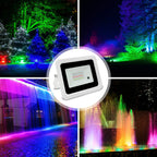 RGB IP68 LED Flood Light 20W 30W 50W 100W 24-Key Remote Memory AC 110-220V Aluminum