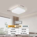 Ultra-Thin LED Flush Mount Ceiling Light 48W 6500K Square Iron Acrylic AC 90-260V