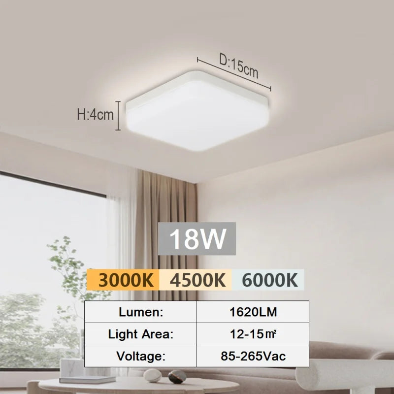 Ultra-Thin LED Flush Mount Ceiling Light 48W 6500K Square Iron Acrylic AC 90-260V