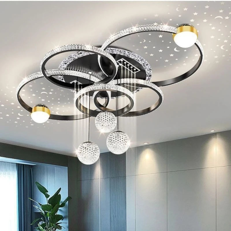 Modern Luxury LED Pendant Chandelier Iron Acrylic White Gold Black Dimmable Remote 85-265V