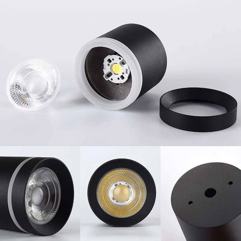 Dimmable COB LED Cylinder Ceiling Downlight 5W 7W 9W 12W 15W 18W Forged Aluminum Knob Switch 45 Degree Adjustable AC 110-220V