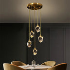 Modern Crystal Raindrop LED Chandelier Pendant Light 5 Head Gold Aluminum Cord Pendant AC 90-260V Living Room Dining Room
