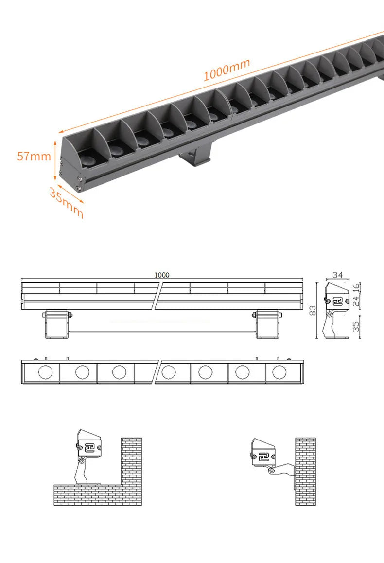 6W-36W RGB LED Wall Washer Flood Light IP65 DC 24V AC 85-265V Aluminum Architectural Contour
