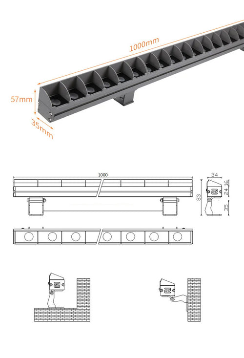 6W-36W RGB LED Wall Washer Flood Light IP65 DC 24V AC 85-265V Aluminum Architectural Contour
