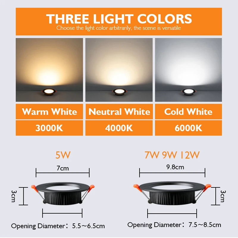 LED Recessed Downlight 5W 7W 9W 12W 15W 18W Lathe Aluminum 85 to 95 lm/W AC 110V or 200-240V Warm White Natural White Cool White 10 Pack