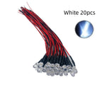 5mm Pre-Wired LED Diode 5V to 12V DC Water Clear Round Through Hole Red Green Blue White Yellow Orange Purple 20 Pack
