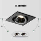 Dimmable Anti-Glare Square COB LED Recessed Downlight 9W 12W 15W Dual Head Option 85-265V