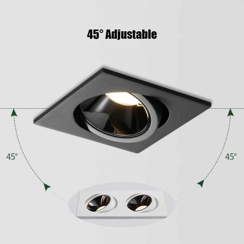 Dimmable Anti-Glare Square COB LED Recessed Downlight 9W 12W 15W Dual Head Option 85-265V