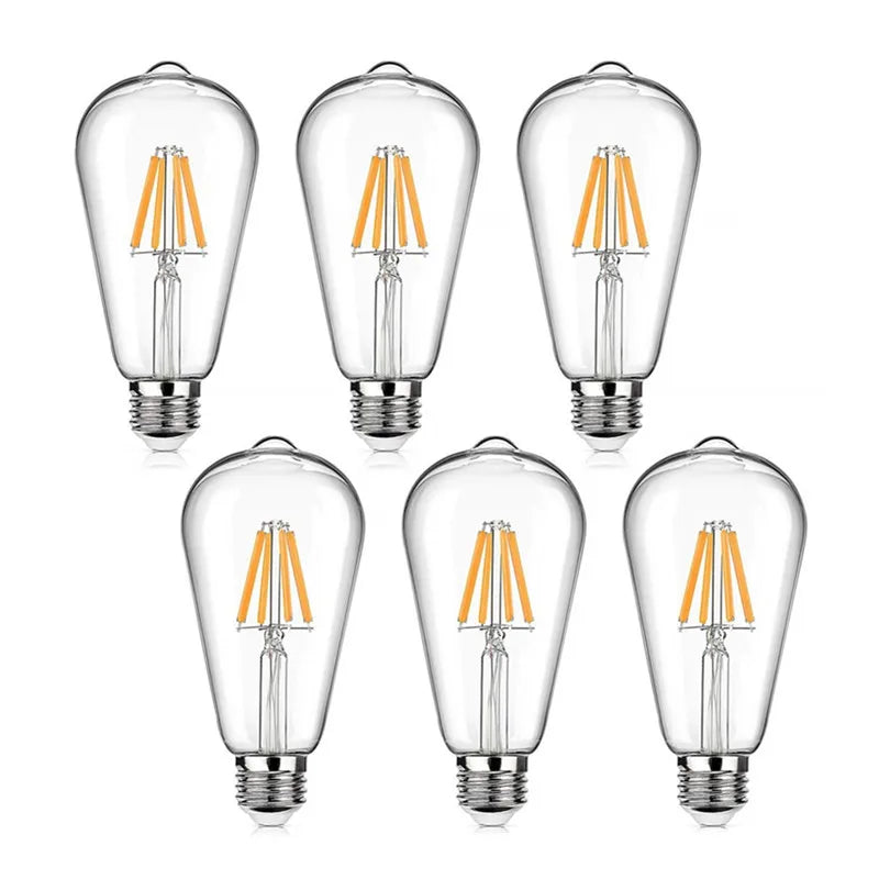 ST64 Edison Filament LED Bulb 2W 4W 6W 8W E27 B22 Dimmable Gold Glass 110-220V 6 Pack