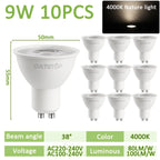 GU10 LED Spotlight Bulb SMD 2835 9W 38 or 120 Degree CRI 80 AC 100-240V No Flicker Track Lighting Living Room 10 Pack
