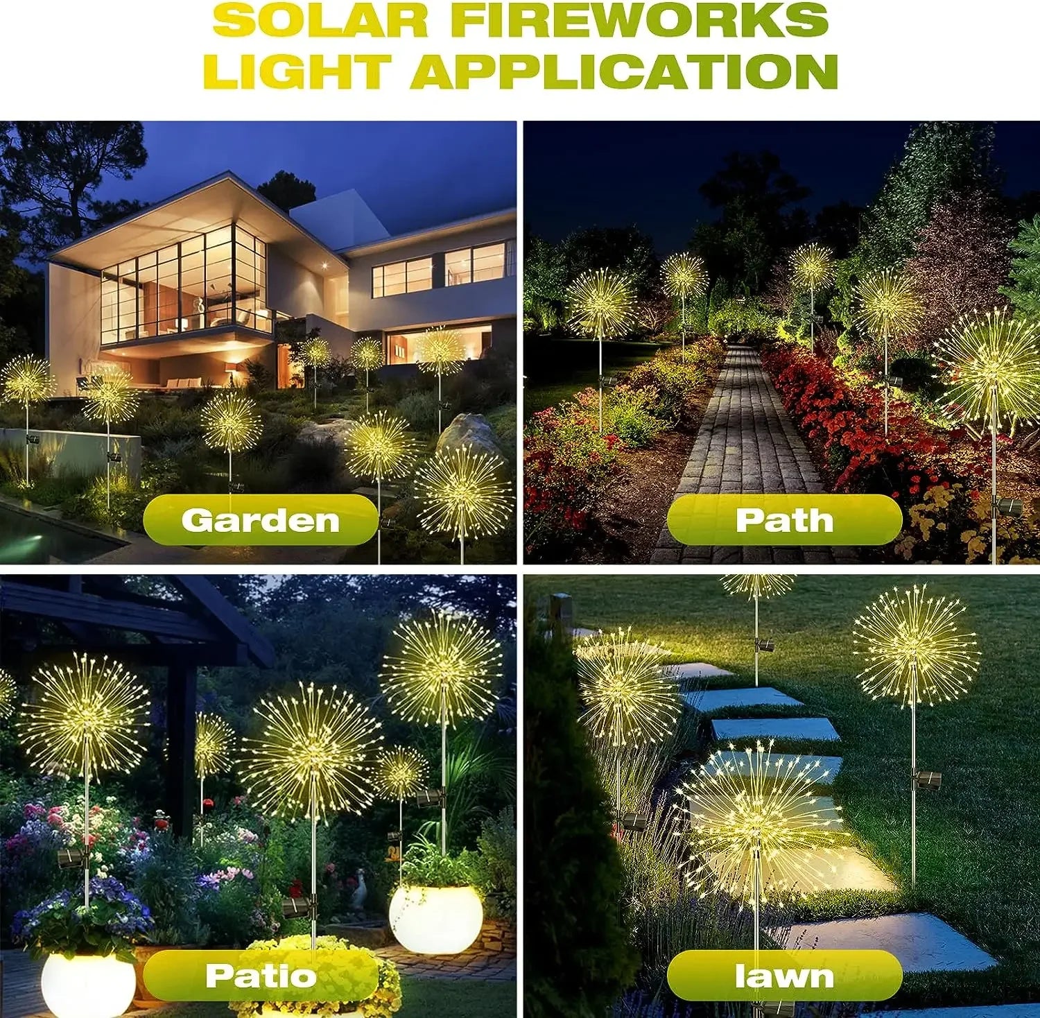 Solar LED Firework Dandelion Garden Stake Light IP68 Waterproof Stainless Steel ABS Colorful Outdoor Lawn Landscape Decor