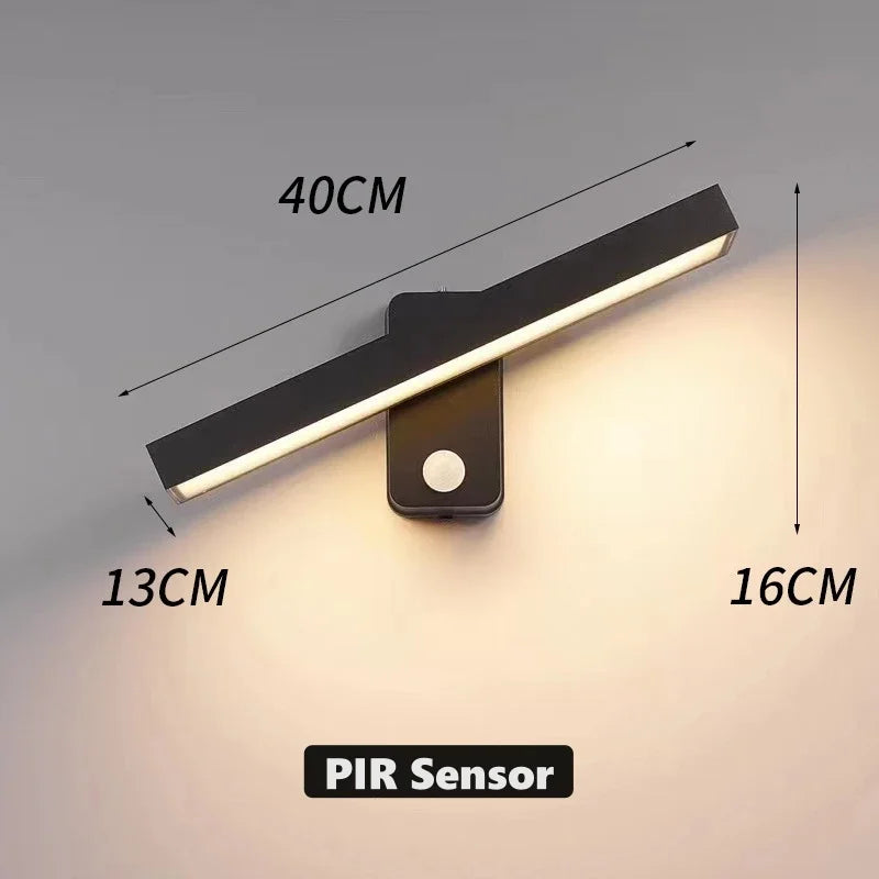 PIR Motion Sensor LED Wall Lamp IP65 340° Rotatable 20-50cm Warm White AC 85-265V Black