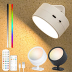 Rechargeable Magnetic LED Wall Lamp 360 Degree Rotating Touch and Remote Control Dimmable USB 5V 1.8W Bedroom Living Room