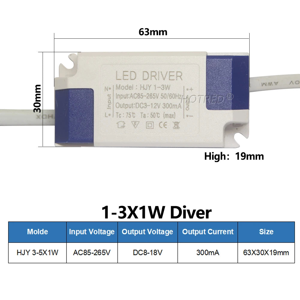 Isolated Constant Current LED Driver 1W-36W 260-300mA AC 85-265V Overvoltage Short Circuit Protection