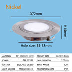 IP65 Mini Slim LED Recessed Downlight DC 12V 24V 3W 5W SMD 2835 304 Stainless Steel