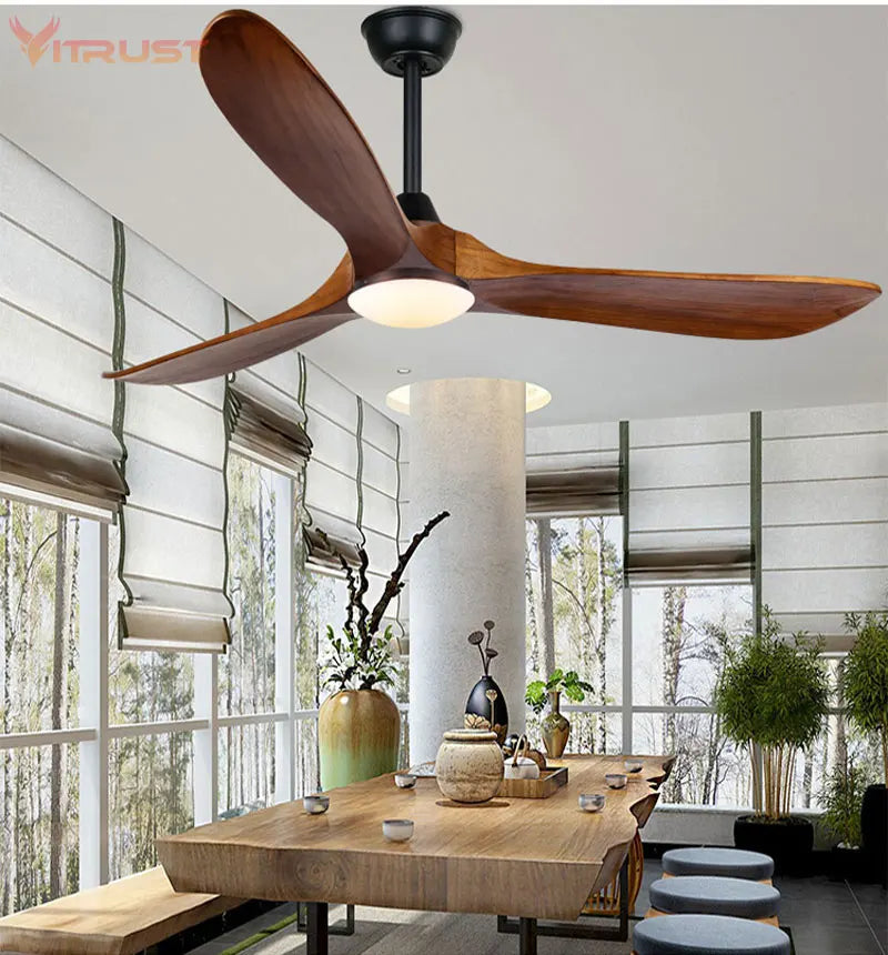 Modern Wooden Ceiling Fan Remote Control Light