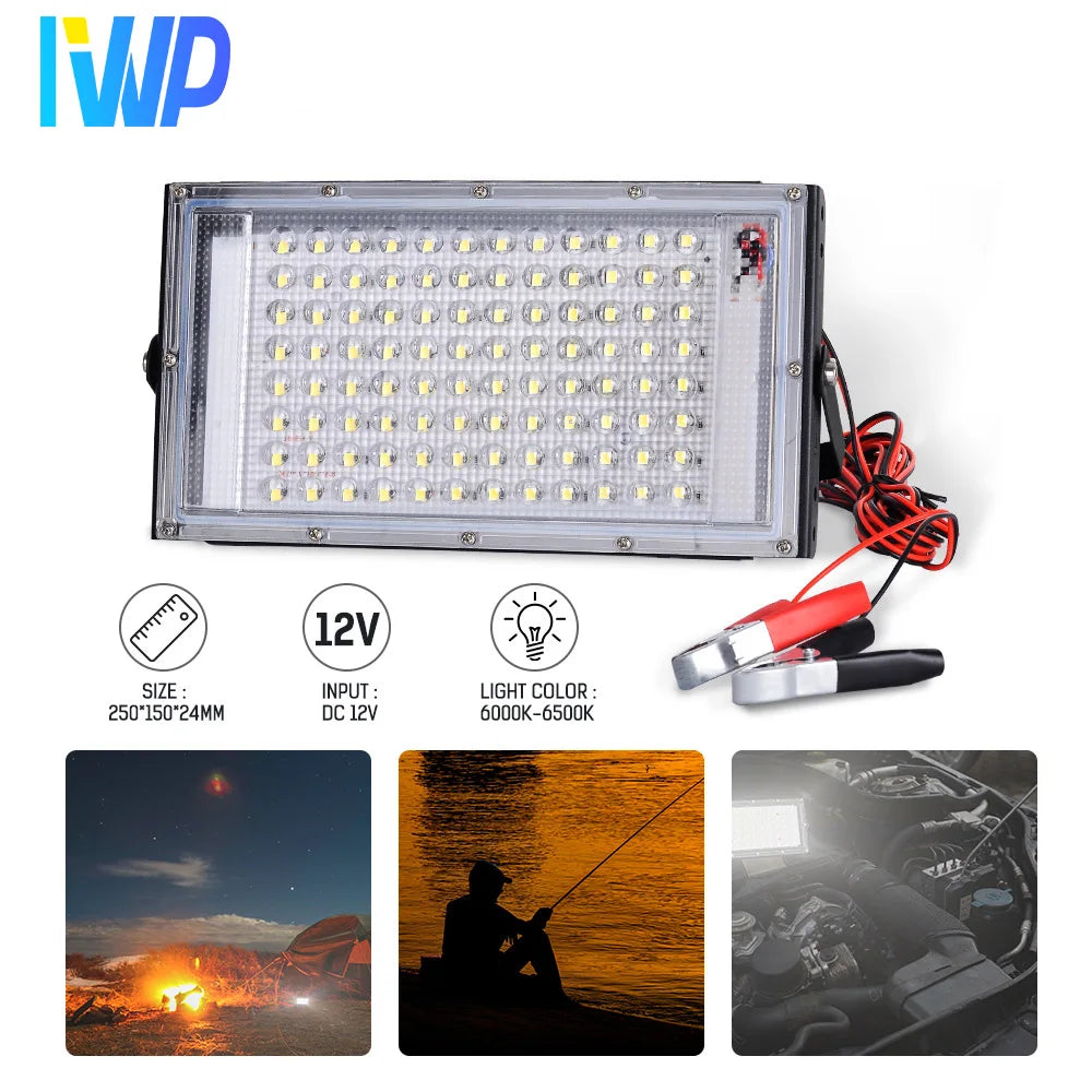 DC 12V 100W LED Flood Light IP66 SMD2835 9000lm CRI 85+ Cool White Portable Emergency