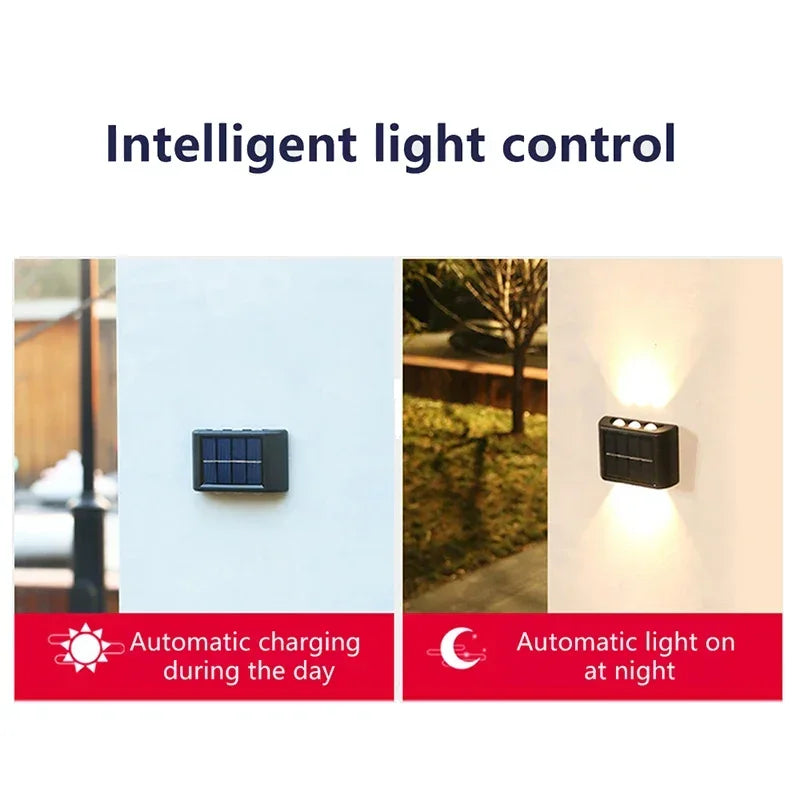 Solar LED Wall Lamp IP65 Waterproof Up and Down Light ABS PC Polycrystalline Panel Auto Dusk to Dawn Garden Yard Balcony