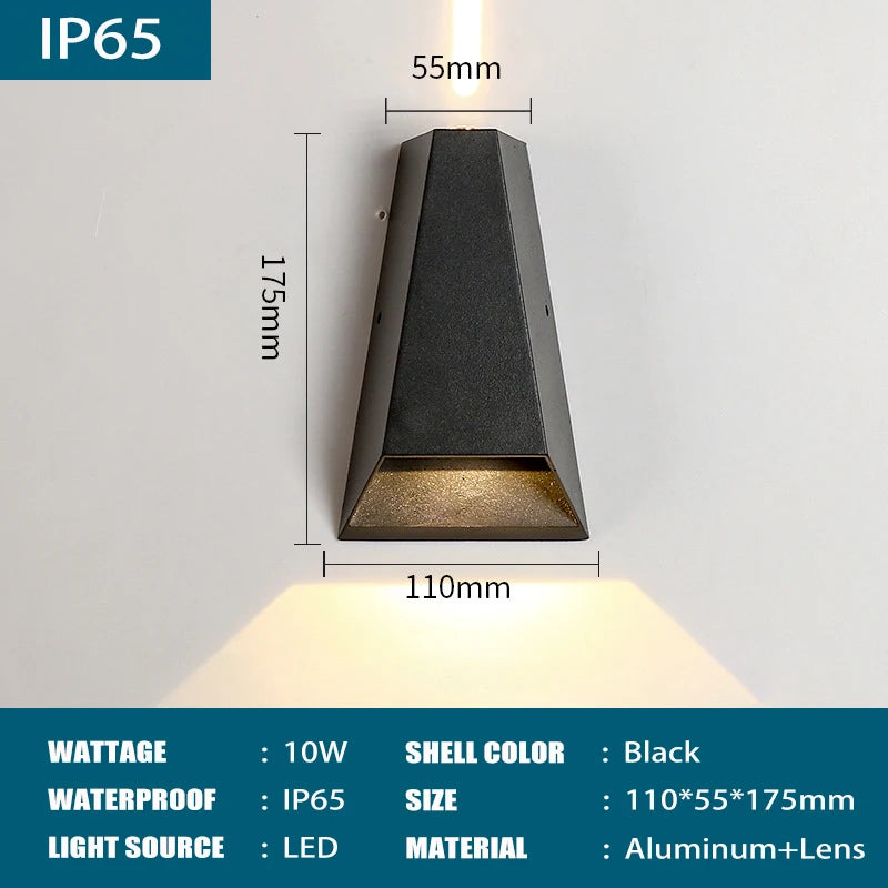 IP65 LED Outdoor Wall Lamp 6W 10W Aluminum Borosilicate Glass Baked Finish CRI 80 90 lm/W AC 85-265V Porch Garden Nordic Black White