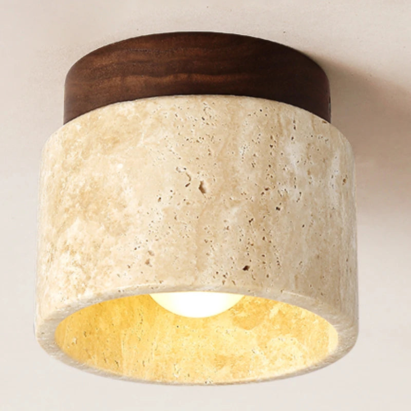 Japanese Style Stone Wood LED Ceiling Light E26 Single Head Surface Mounted Dimmable Knob Switch AC 90-260V D12cm x H10cm Living Room