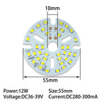 12W SMD5730 Round LED Lamp Board 55mm 65mm 85mm 100mm DC 36-39V 280-300mA 3-Color