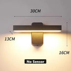 PIR Motion Sensor LED Wall Lamp IP65 340° Rotatable 20-50cm Warm White AC 85-265V Black