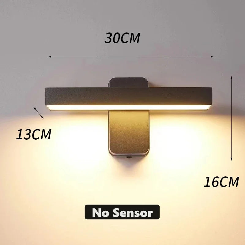 PIR Motion Sensor LED Wall Lamp IP65 340° Rotatable 20-50cm Warm White AC 85-265V Black