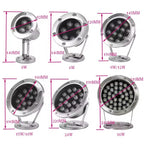 IP68 LED Underwater Pool Light 3W-24W DC 24V 180° RGB Remote Stainless Steel Tempered Glass