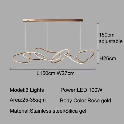 Modern LED Pendant Light 3-6 Heads 40-100W 3-CCT Dimmable RF Remote AC 90-260V Black Gold