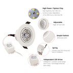 Multi-LED COB Recessed Downlight 9W-21W 30° Dimmable AC 110-220V White Black Silver 68-98mm