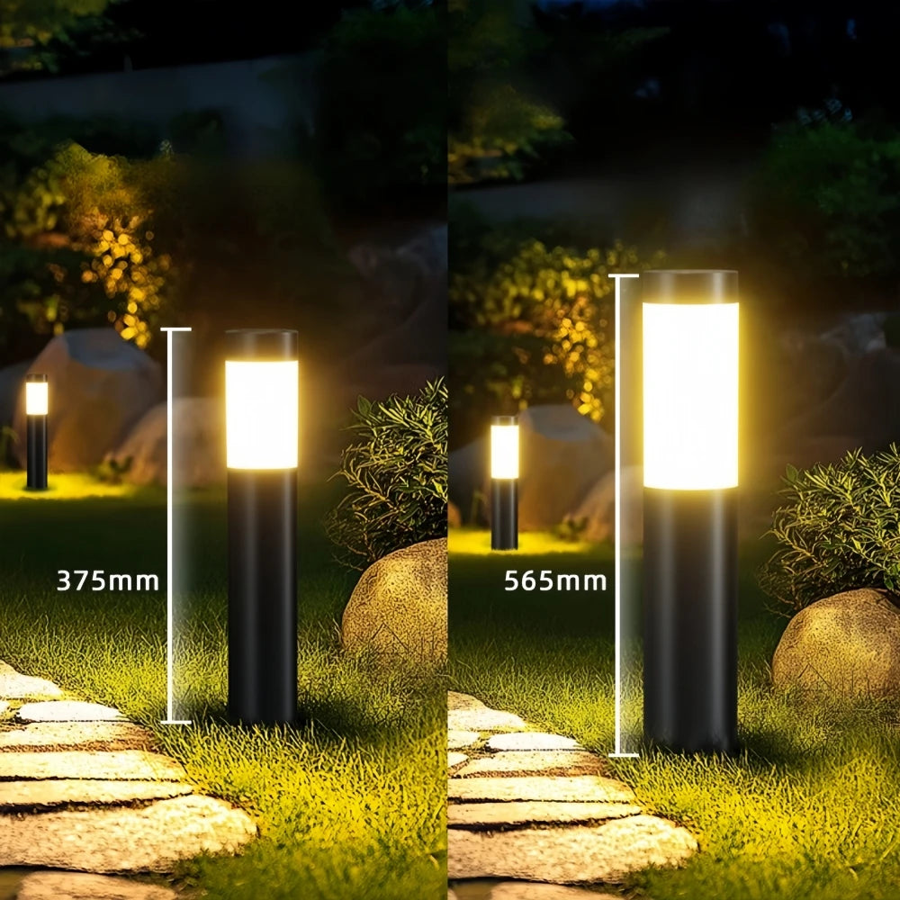 Solar LED Cylindrical Pathway Lawn Light IP65 Waterproof Stainless Steel Plastic Polycrystalline Panel Garden Walkway 2 Sizes