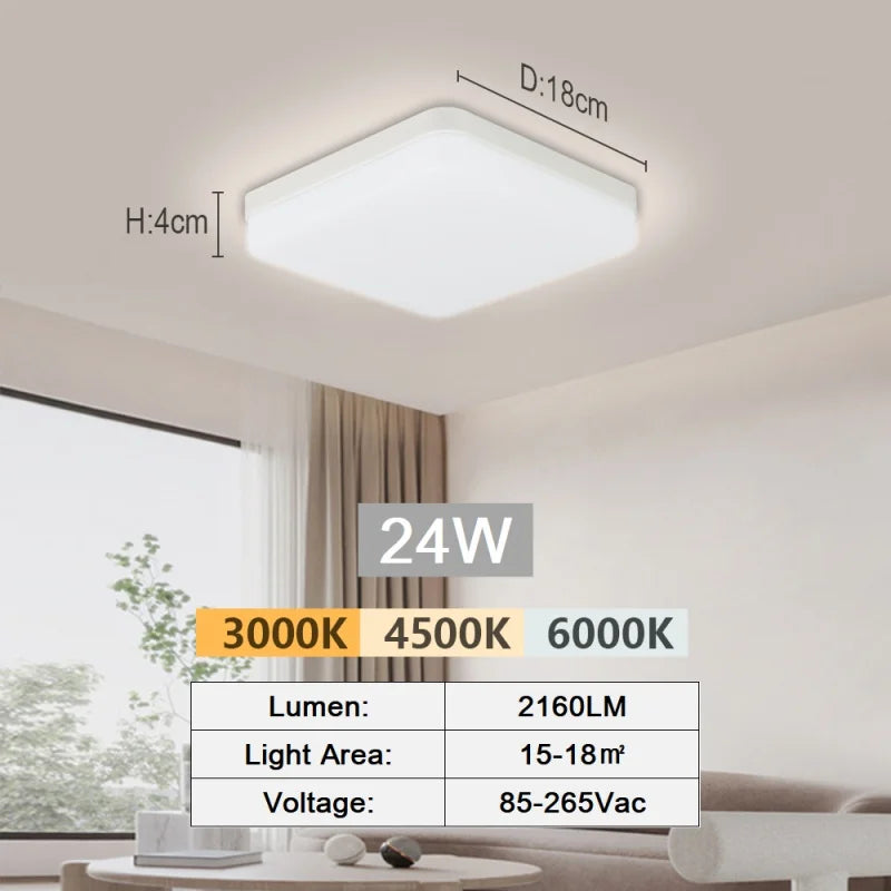 Ultra-Thin LED Flush Mount Ceiling Light 48W 6500K Square Iron Acrylic AC 90-260V