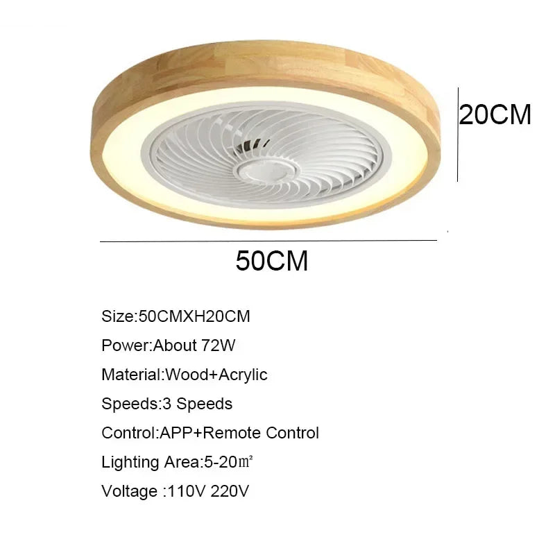 Nordic Wood LED Ceiling Fan 50cm 72W 6-Speed 3-CCT App Remote AC 110-220V 4.2kg